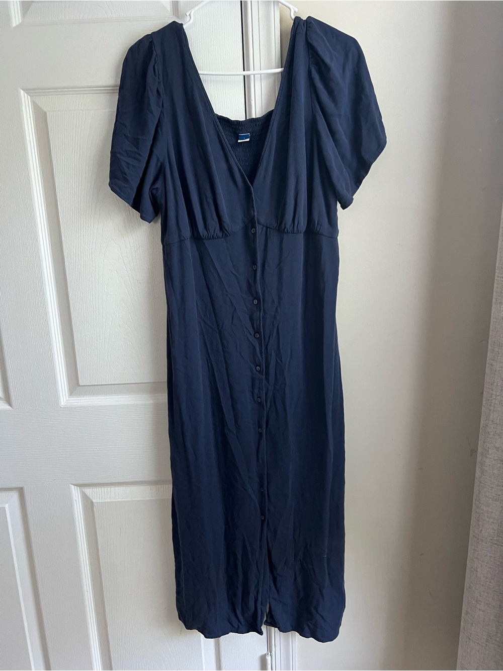 Old Navy Blue Button Down V-Neck Short Sleeve Midi Dress Large